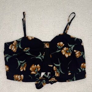 Elegant Floral Black Crop Top